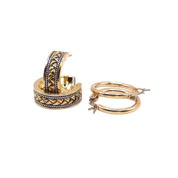 Two Pairs Gold & Silver-Tone Hoop Earrings Set - Picture 4 of 7